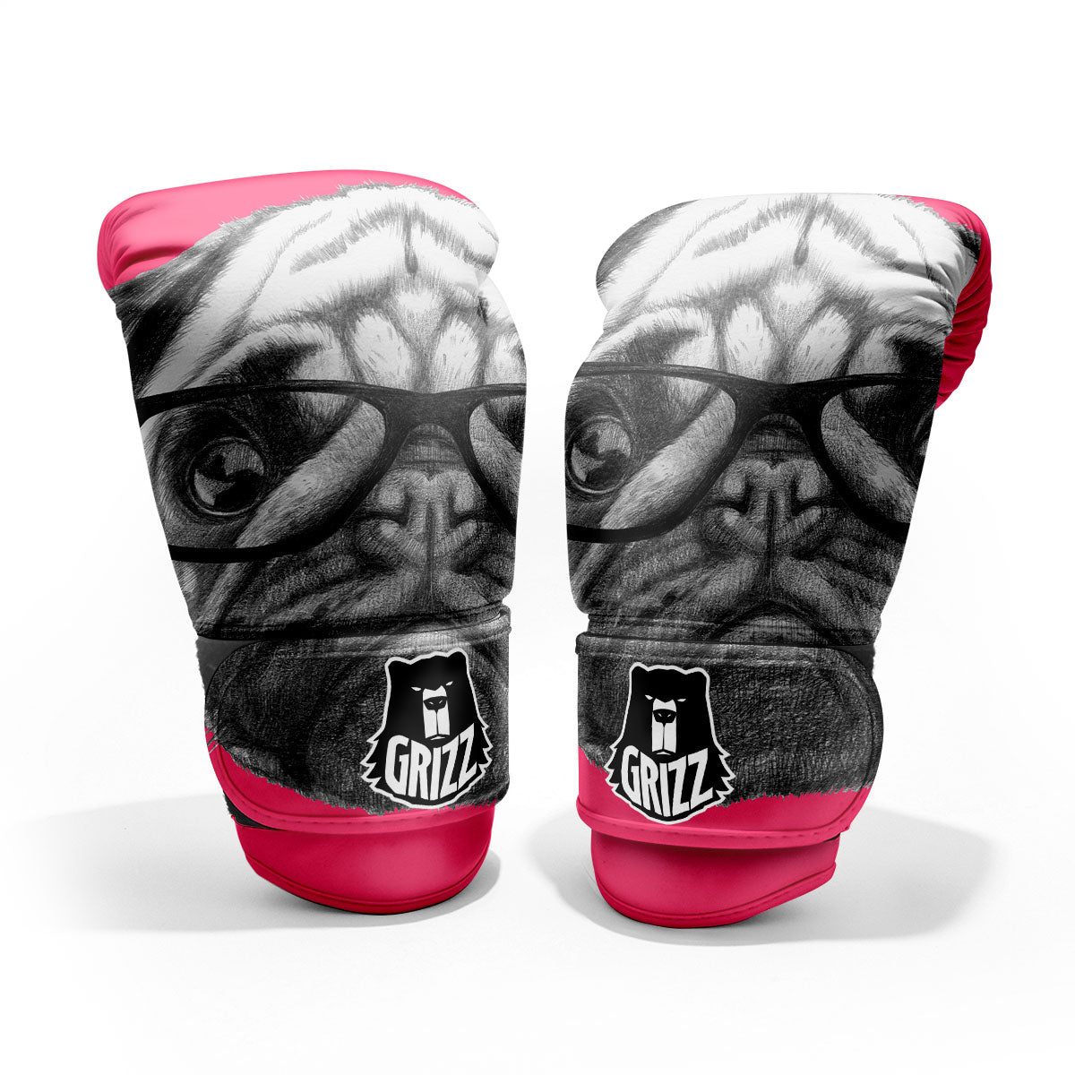 Glasses Pug Portrait Print Pro Boxing Glove