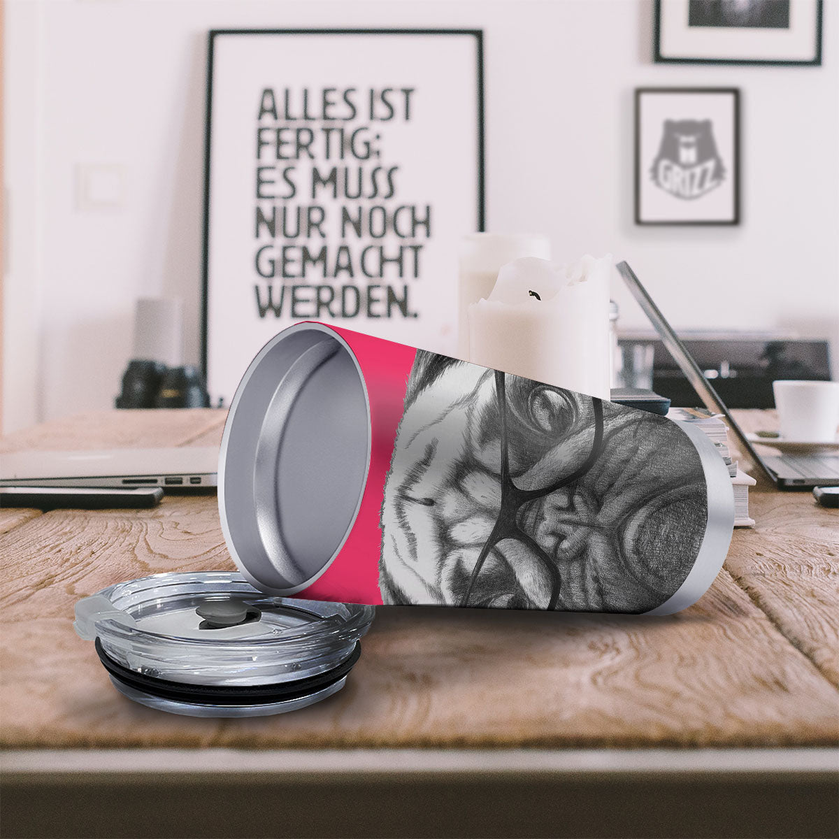 Glasses Pug Portrait Print Tumbler-grizzshop