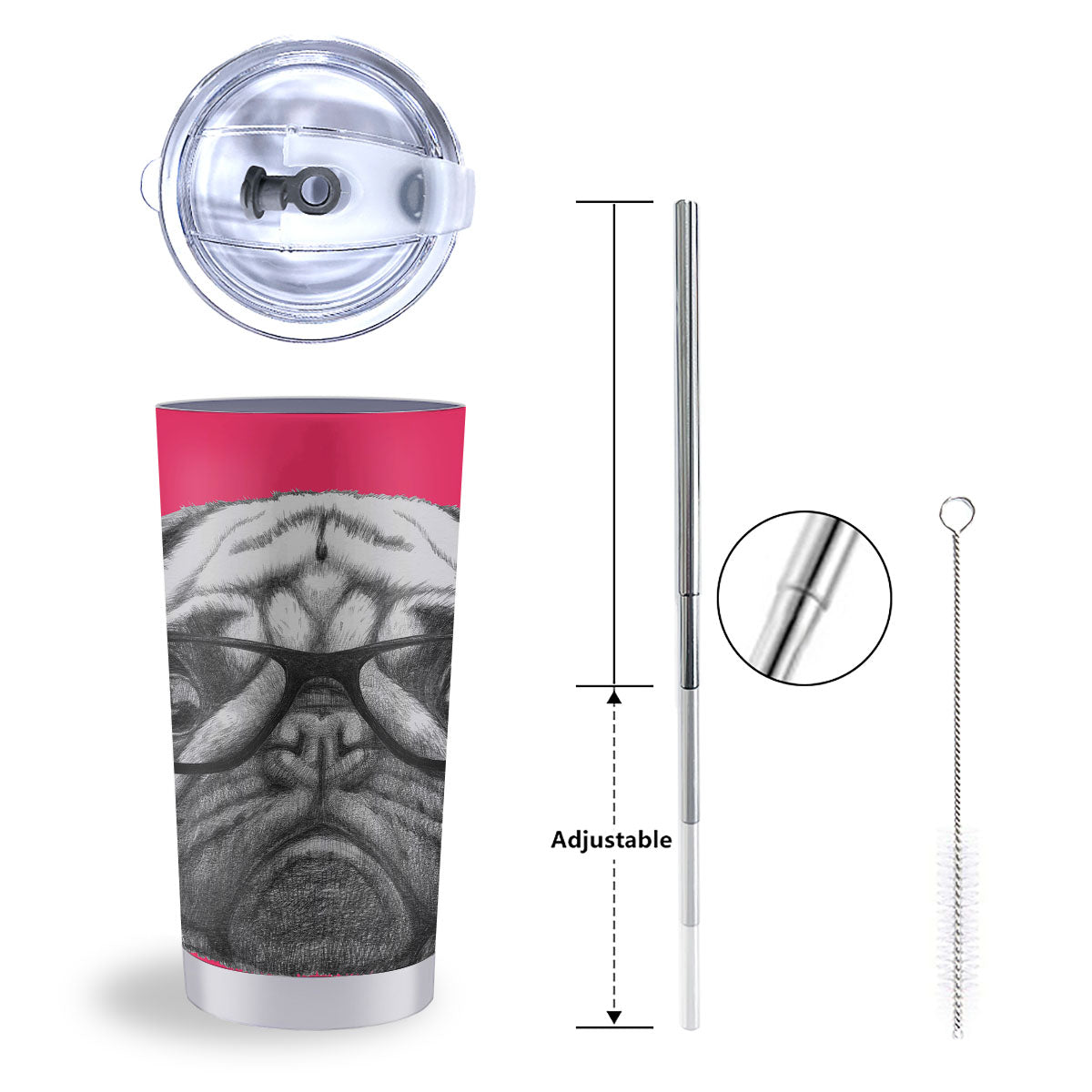 Glasses Pug Portrait Print Tumbler-grizzshop