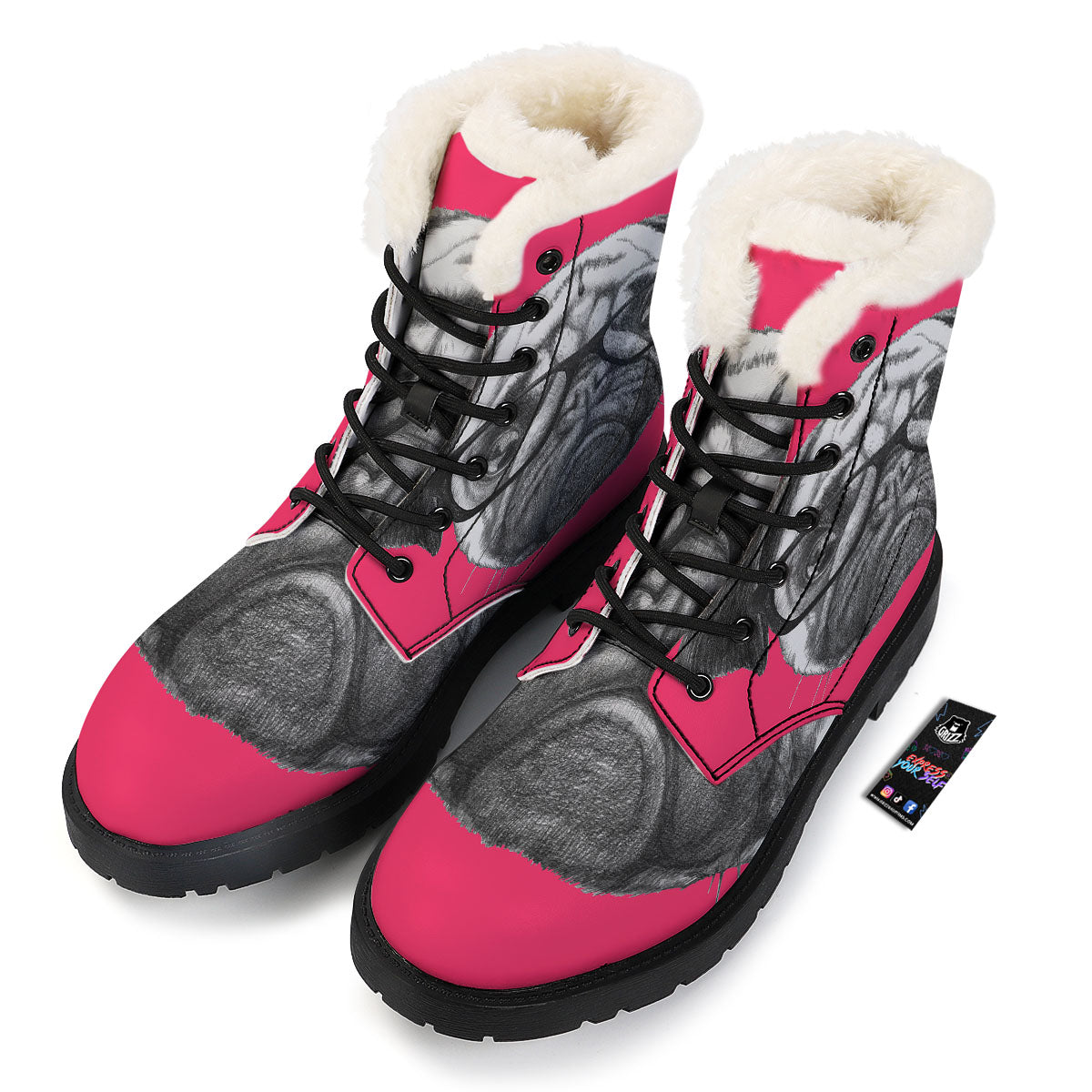 Glasses Pug Portrait Print Winter Boots-grizzshop