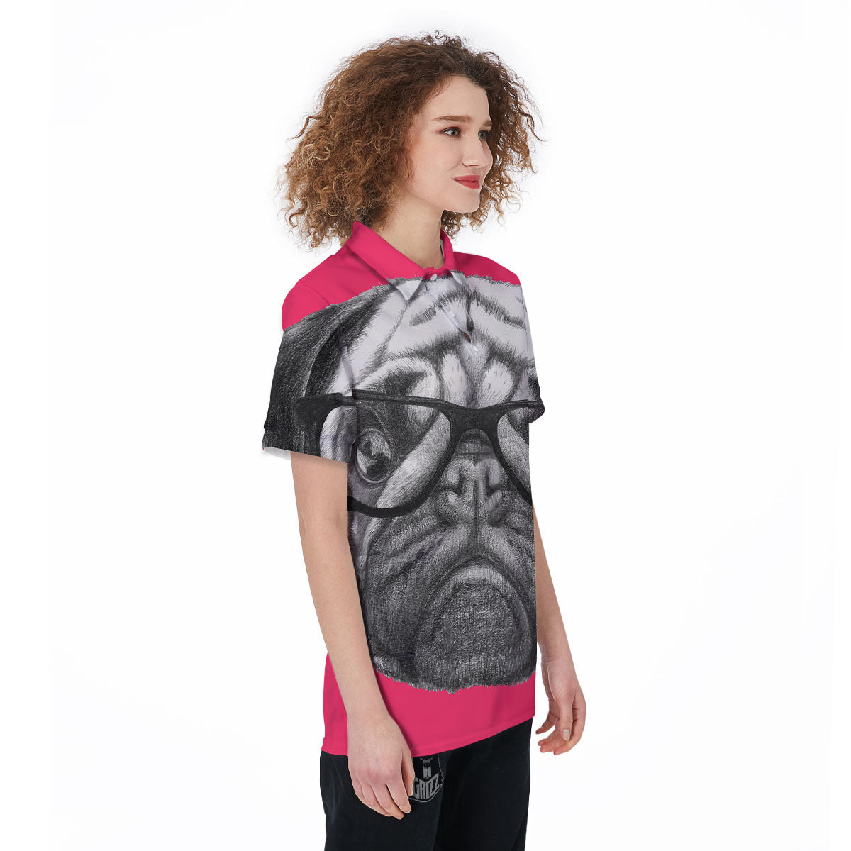 Glasses Pug Portrait Print Women's Golf Shirts-grizzshop