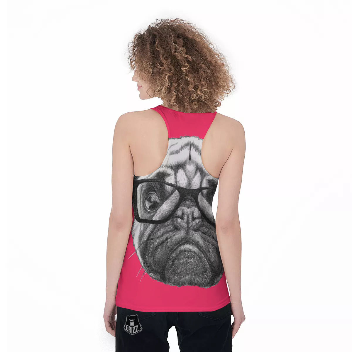 Glasses Pug Portrait Print Women's Racerback Tank Top-grizzshop