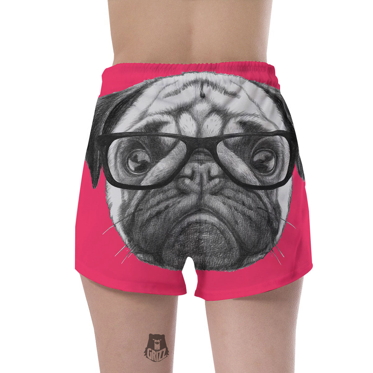 Glasses Pug Portrait Print Women's Shorts-grizzshop