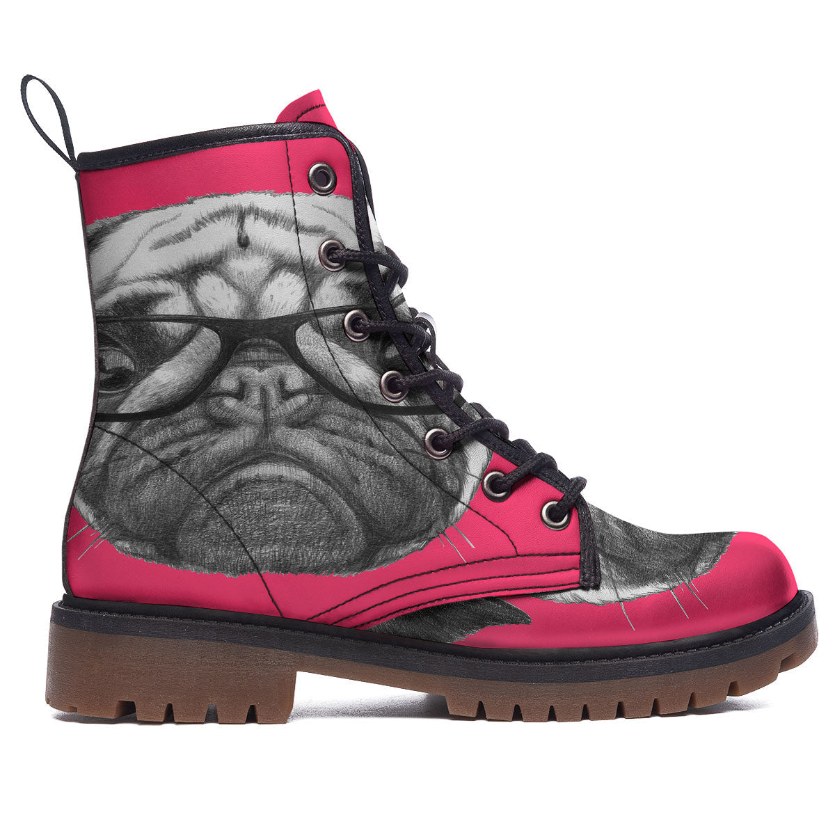Glasses Pug Portrait Print Work Boots-grizzshop