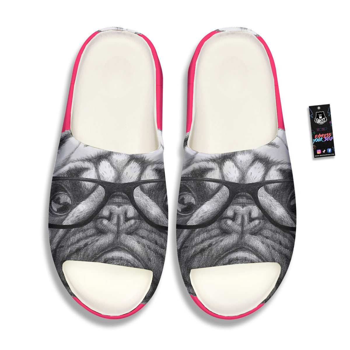 Glasses Pug Portrait Print Sandals-grizzshop