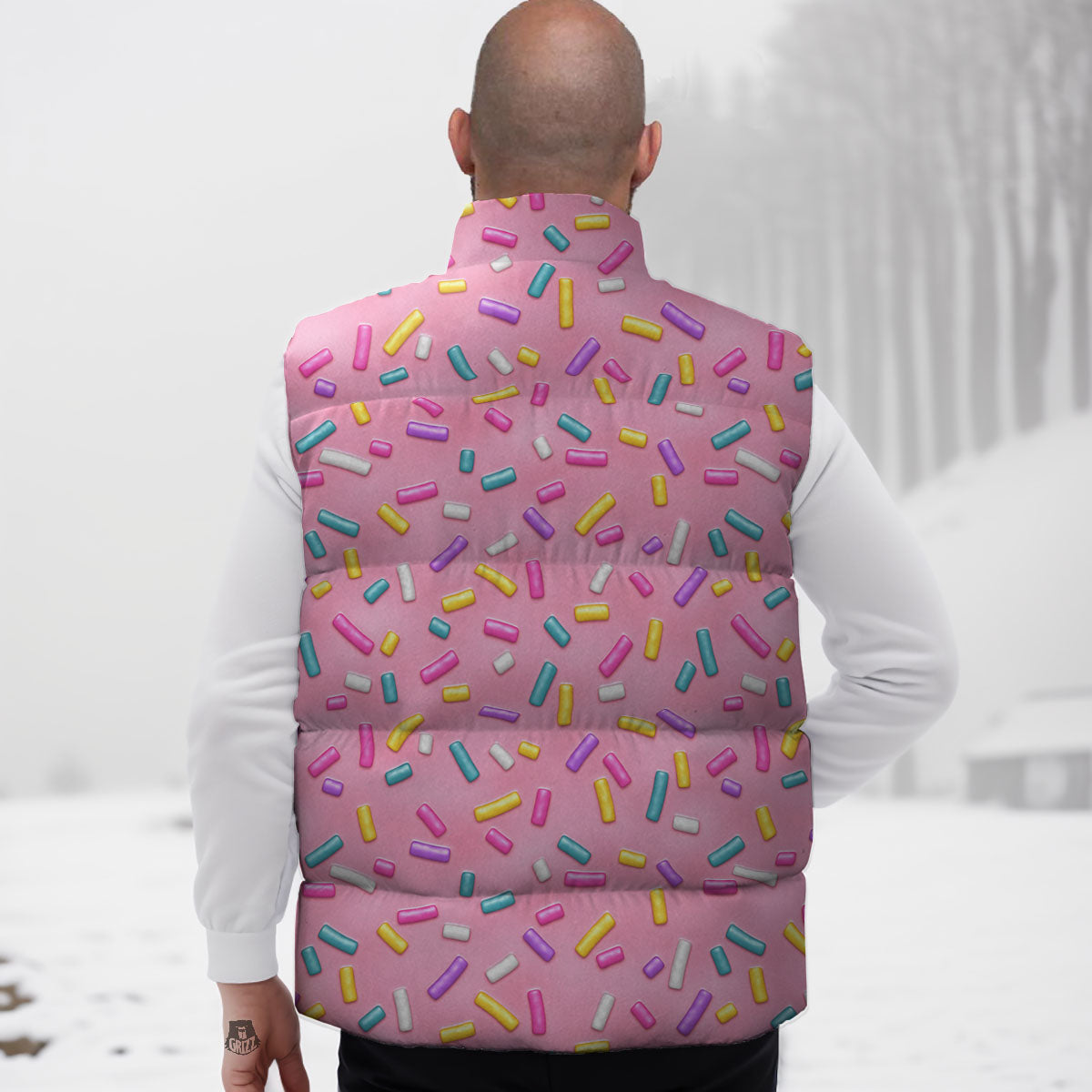 Glazed Donut Pink Print Pattern Down Vest-grizzshop