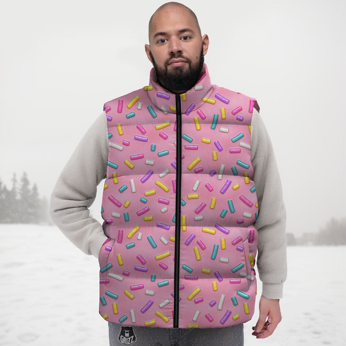 Glazed Donut Pink Print Pattern Down Vest-grizzshop