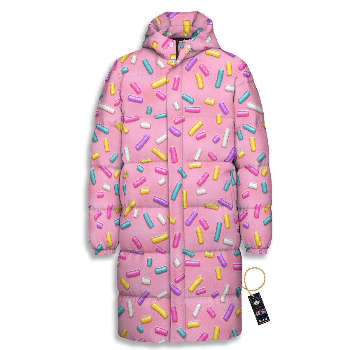 Glazed Donut Pink Print Pattern Long Down Jacket-grizzshop
