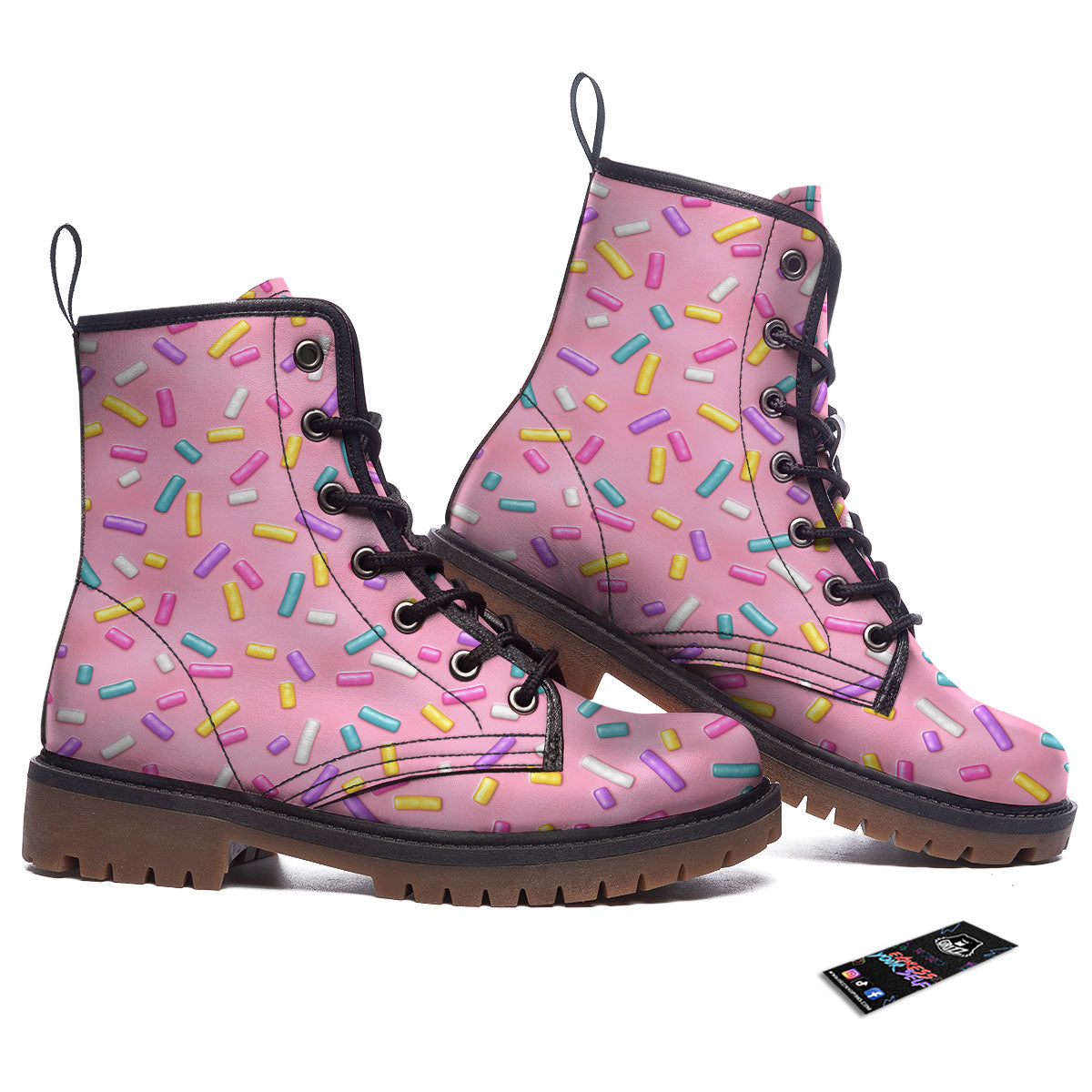 Glazed Donut Pink Print Pattern Work Boots-grizzshop