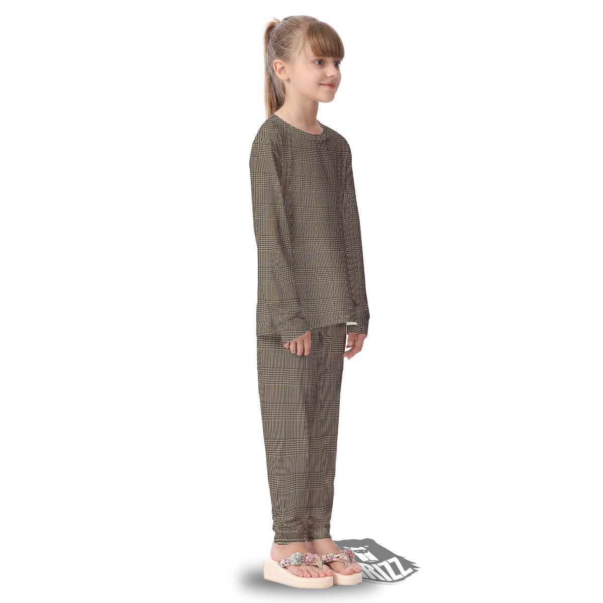 Glen Plaid Beige And Brown Print Kid's Pajamas-grizzshop