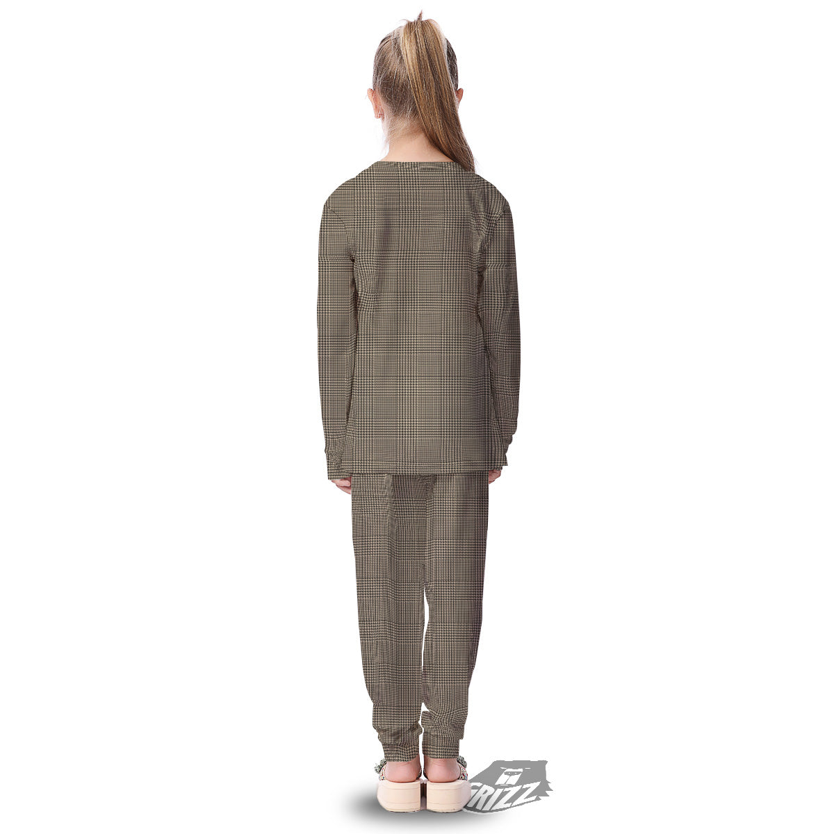 Glen Plaid Beige And Brown Print Kid's Pajamas-grizzshop