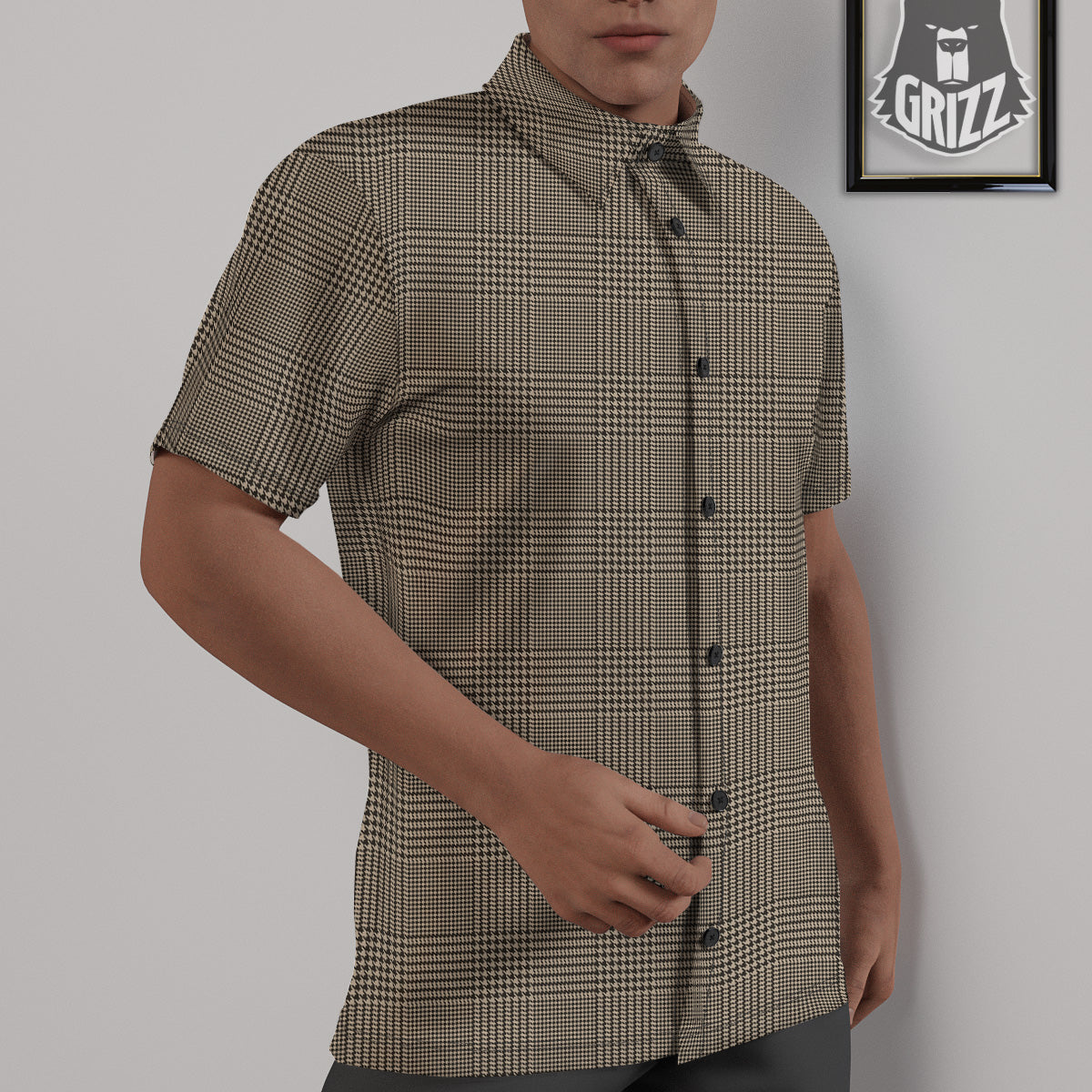 Glen Plaid Beige And Brown Print Untucked Shirts-grizzshop