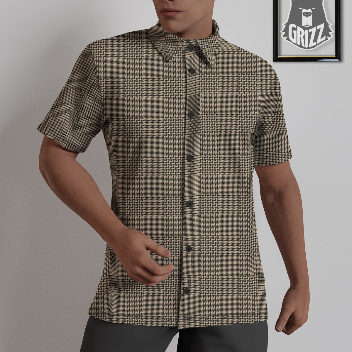 Glen Plaid Beige And Brown Print Untucked Shirts-grizzshop