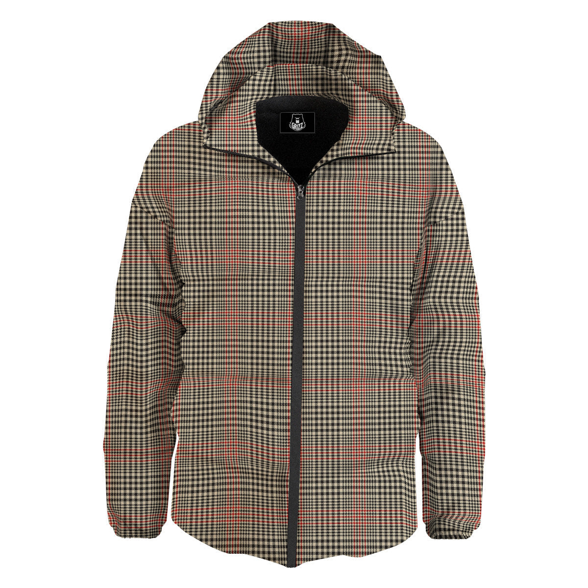 Glen Plaid Brown Beige Print Down Jacket-grizzshop