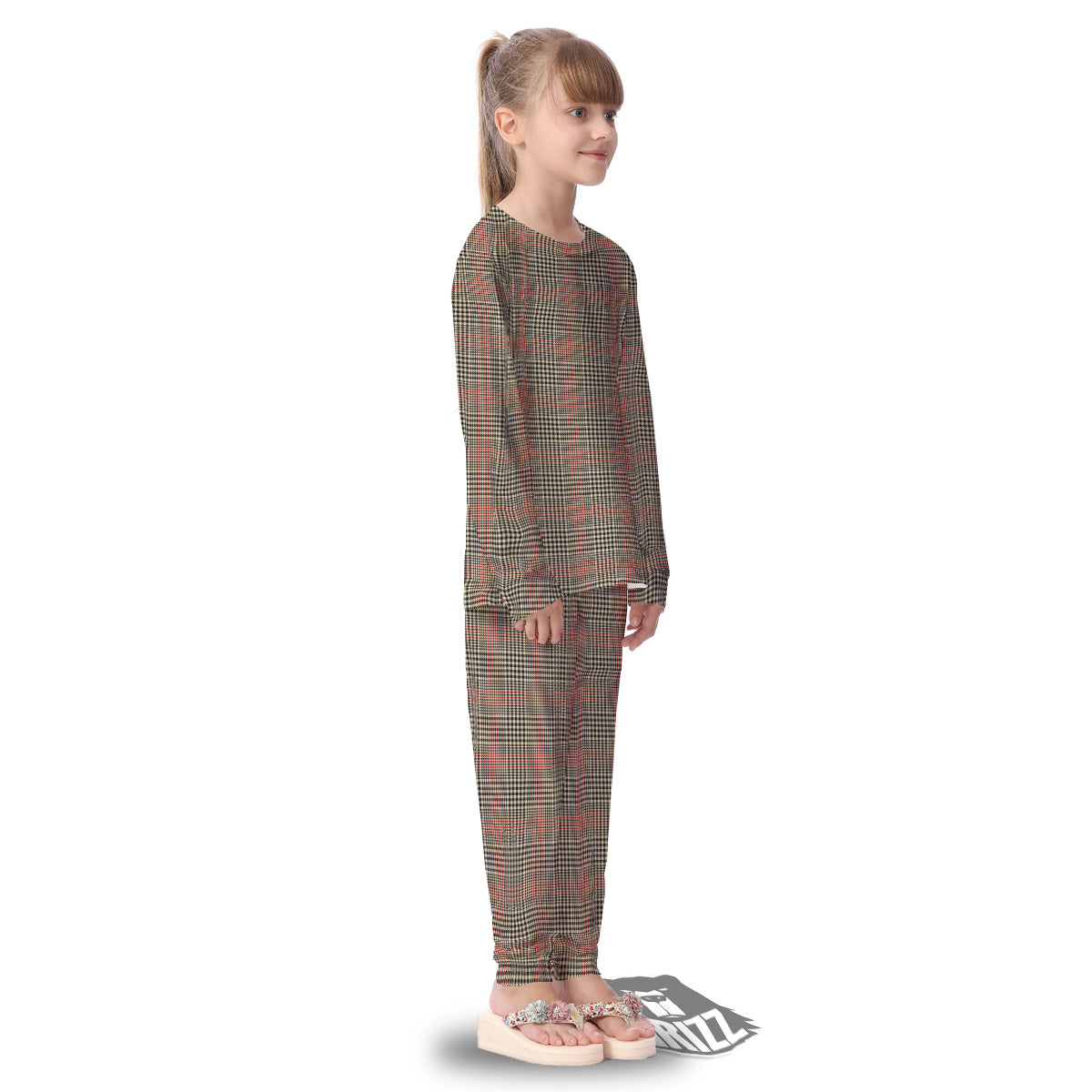 Glen Plaid Brown Beige Print Kid's Pajamas-grizzshop