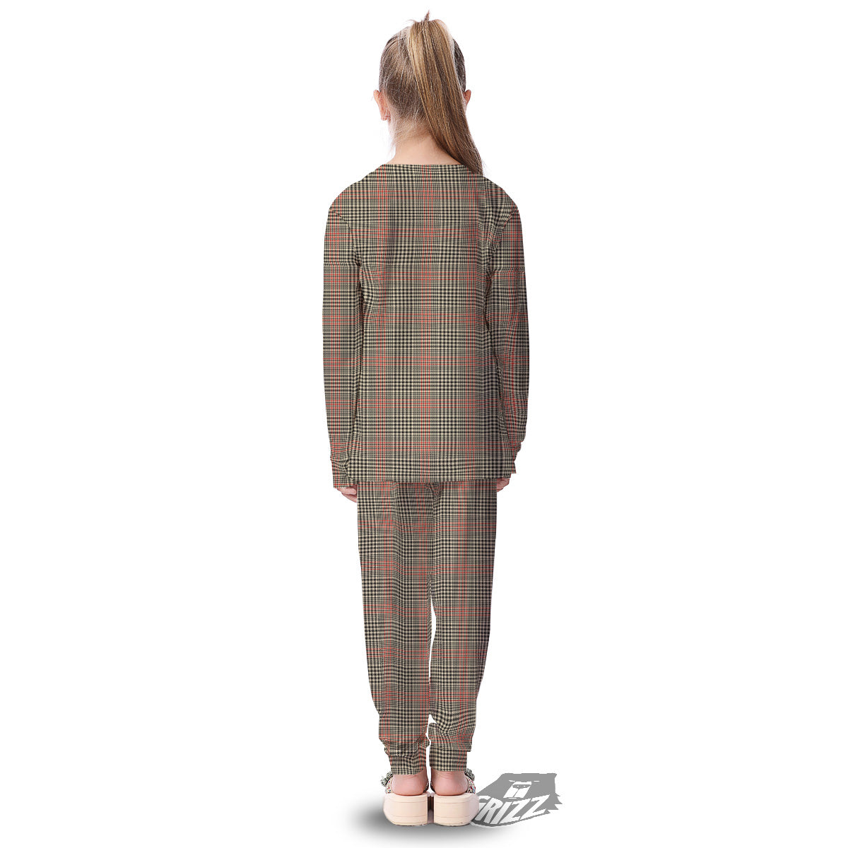 Glen Plaid Brown Beige Print Kid's Pajamas-grizzshop