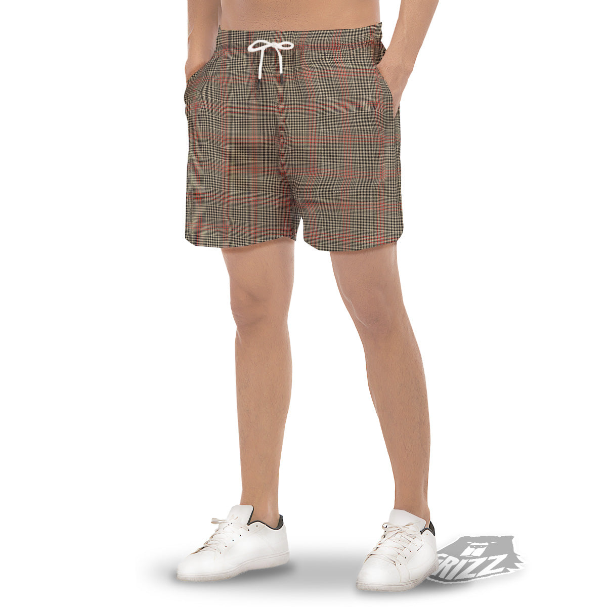 Glen Plaid Brown Beige Print Men's Gym Shorts-grizzshop