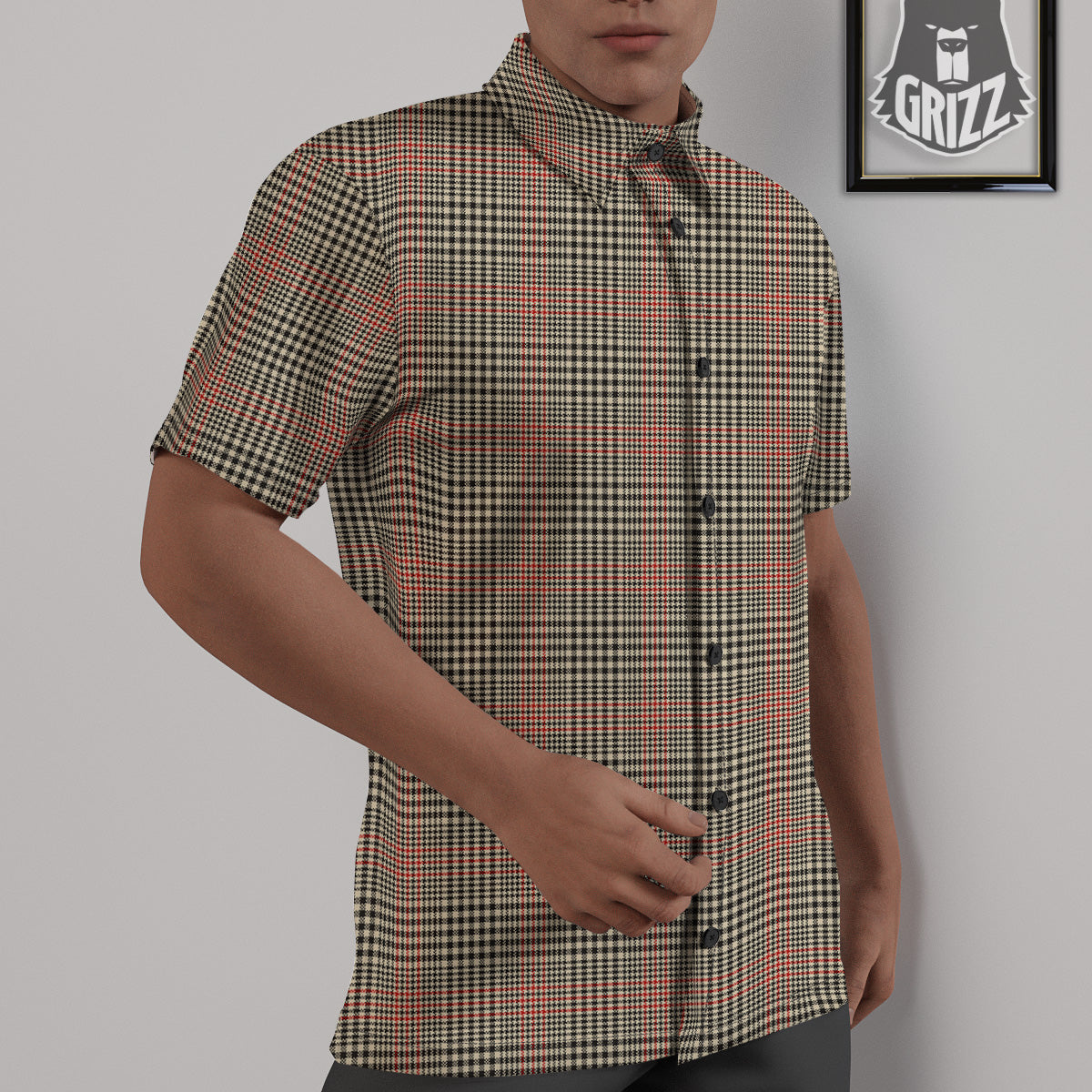 Glen Plaid Brown Beige Print Untucked Shirts-grizzshop