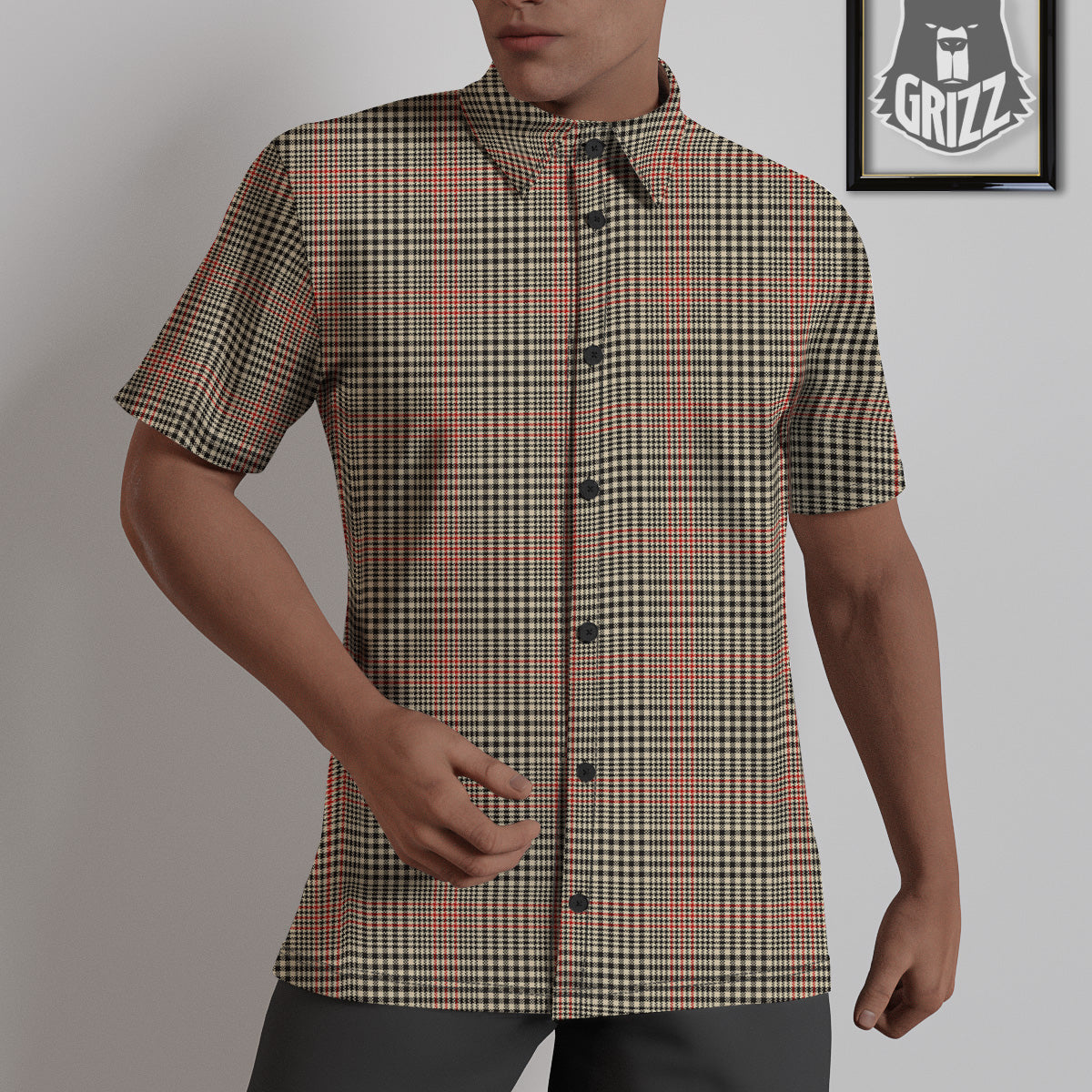 Glen Plaid Brown Beige Print Untucked Shirts-grizzshop