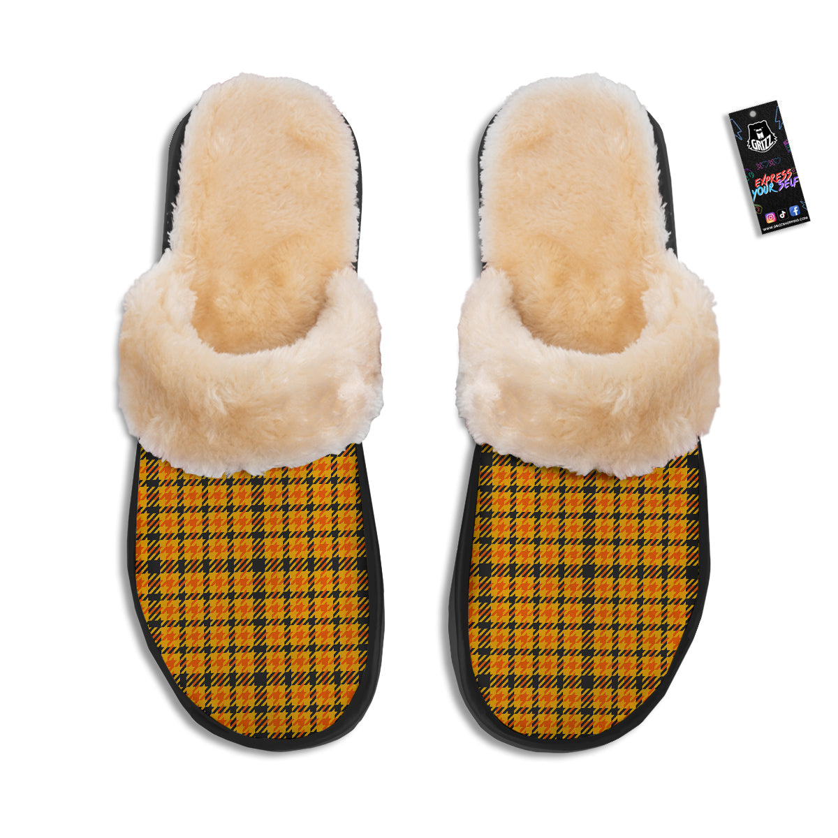 Glen Plaid Houndstooth Halloween Print Pattern Slippers-grizzshop
