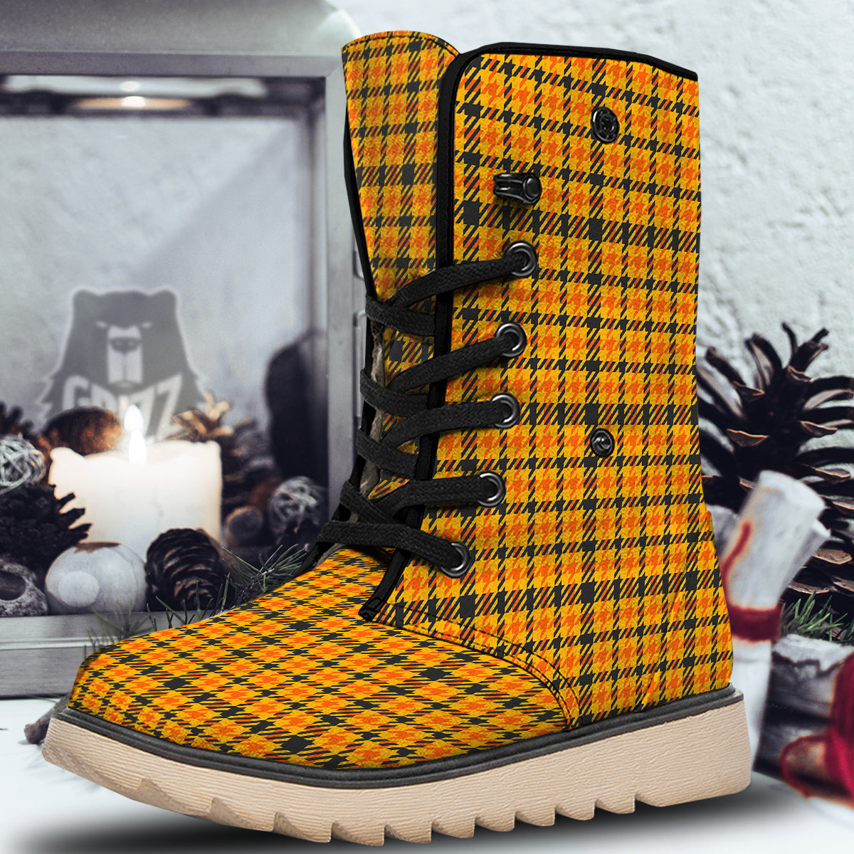 Glen Plaid Houndstooth Halloween Print Pattern Snow Boots-grizzshop