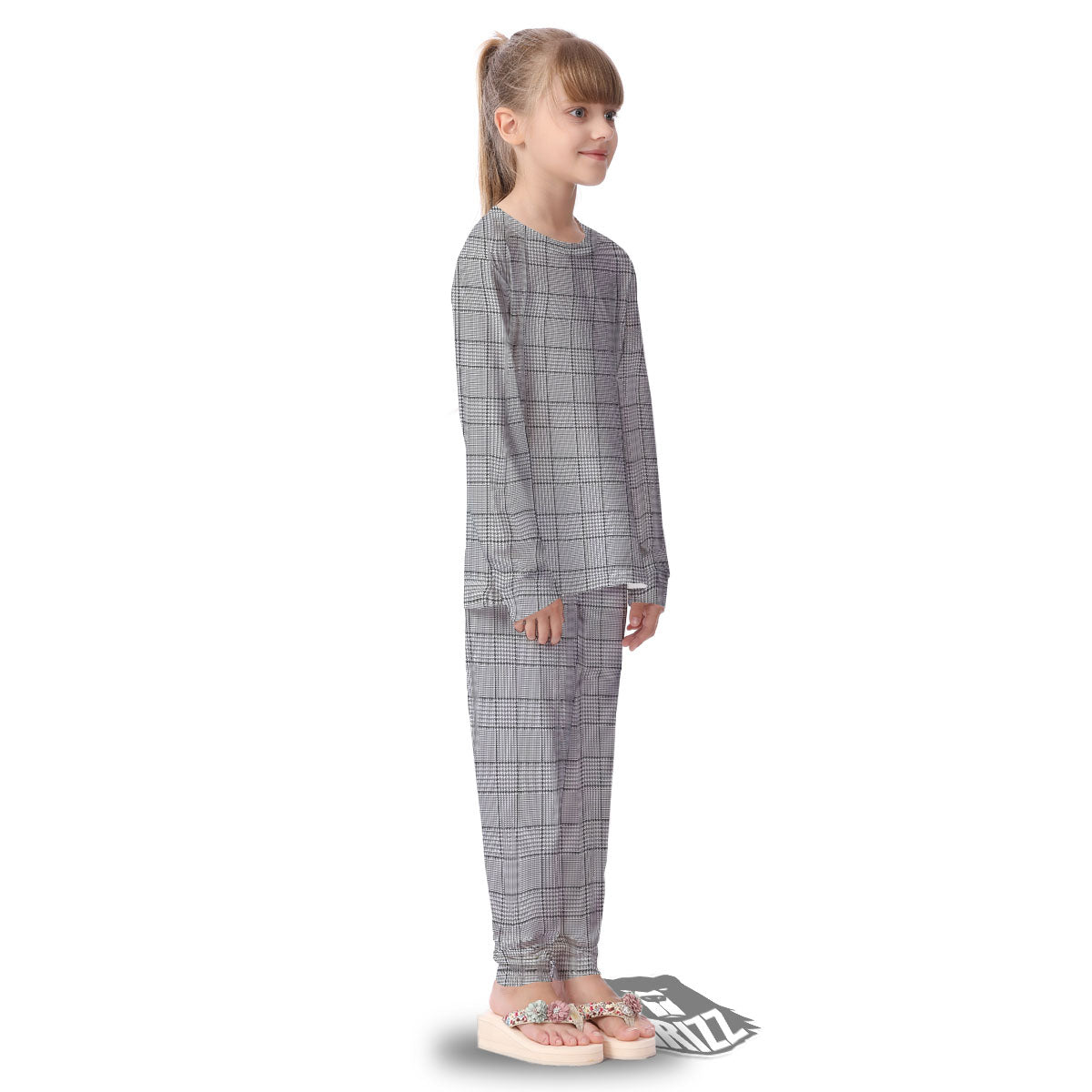 Glen Plaid White And Black Print Kid's Pajamas-grizzshop