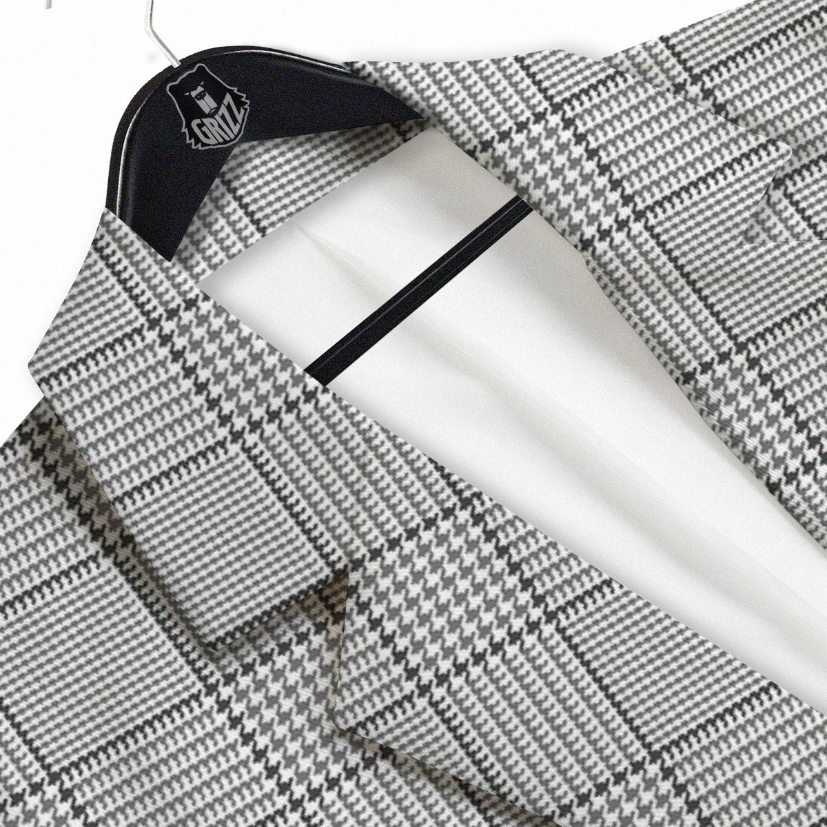 Glen Plaid White And Black Print Men's Sport Coat-grizzshop