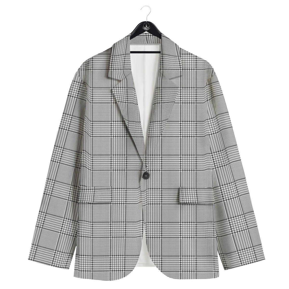 Glen Plaid White And Black Print Men's Sport Coat-grizzshop