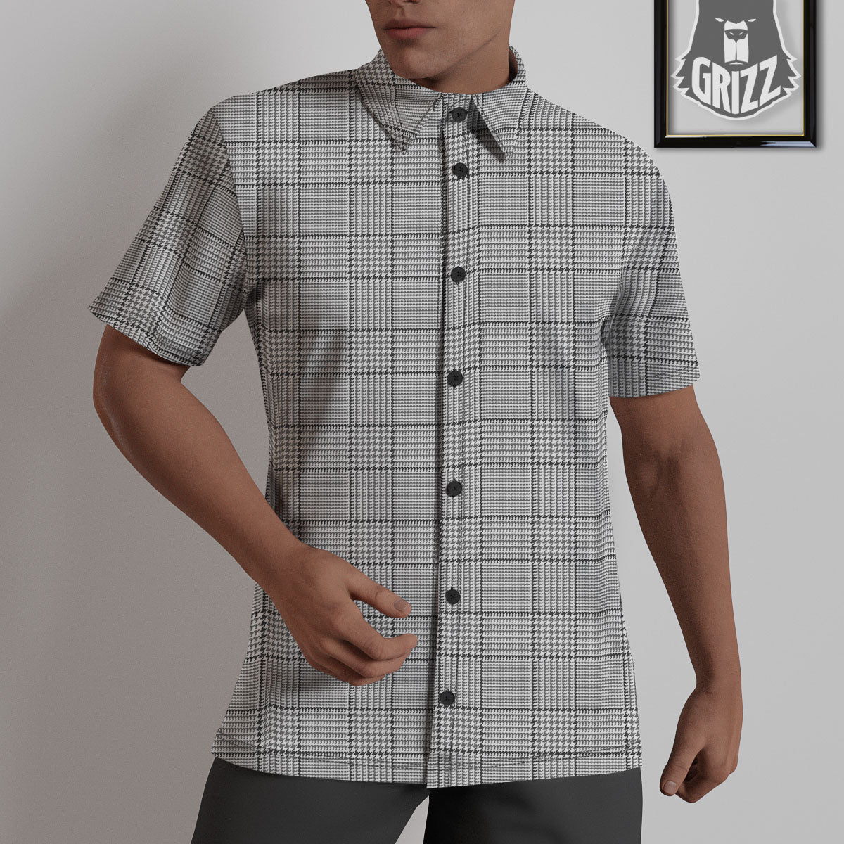 Glen Plaid White And Black Print Untucked Shirts-grizzshop