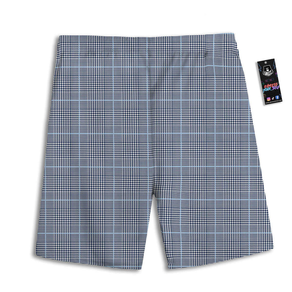 Glen Plaid White And Blue Print Men's Athletic Shorts