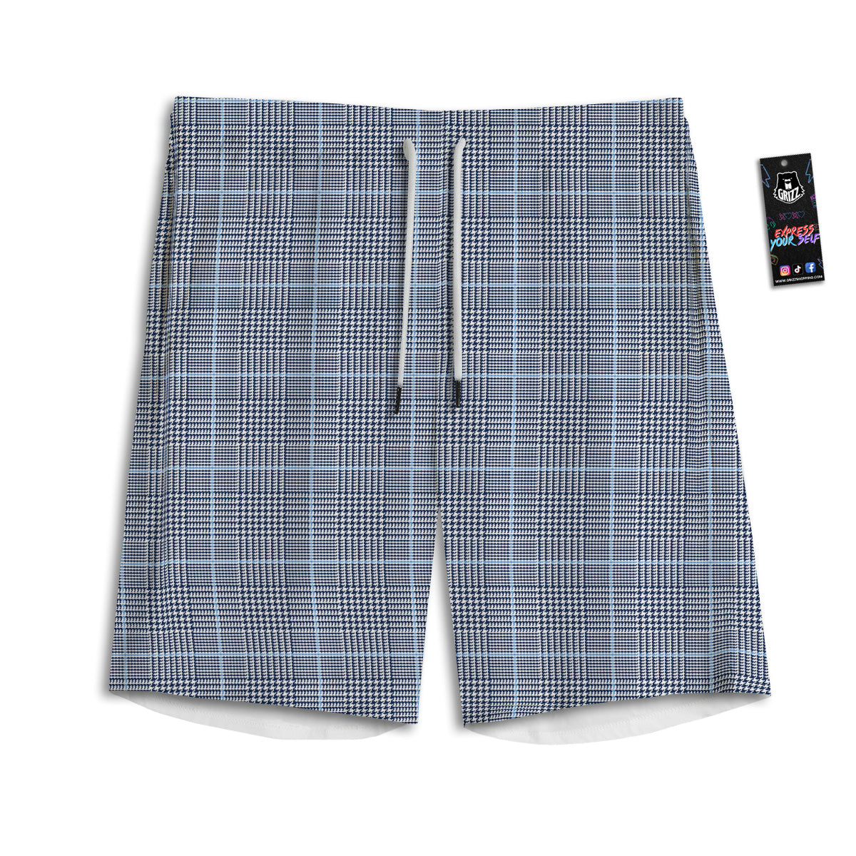 Glen Plaid White And Blue Print Men's Athletic Shorts
