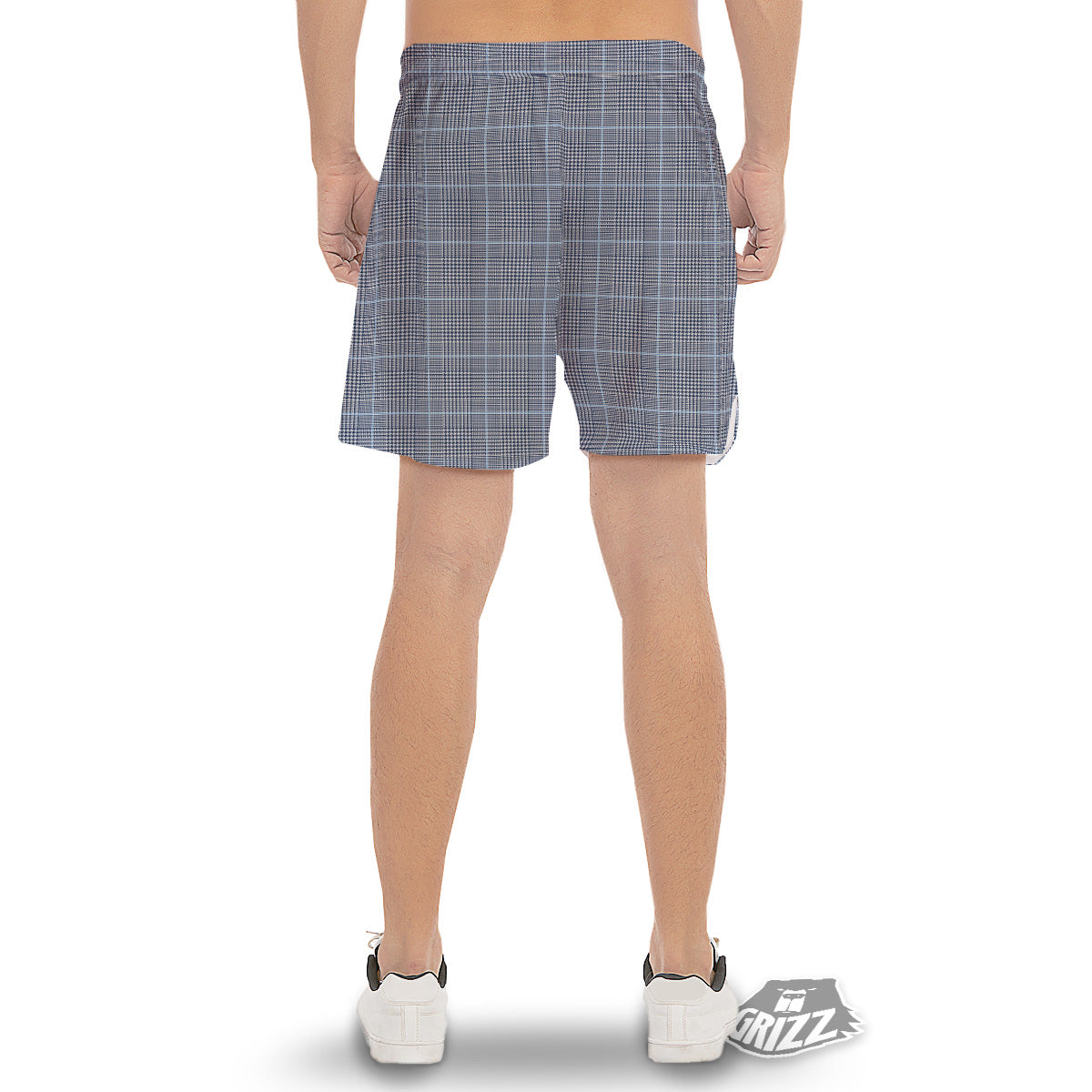 Glen Plaid White And Blue Print Men's Gym Shorts-grizzshop