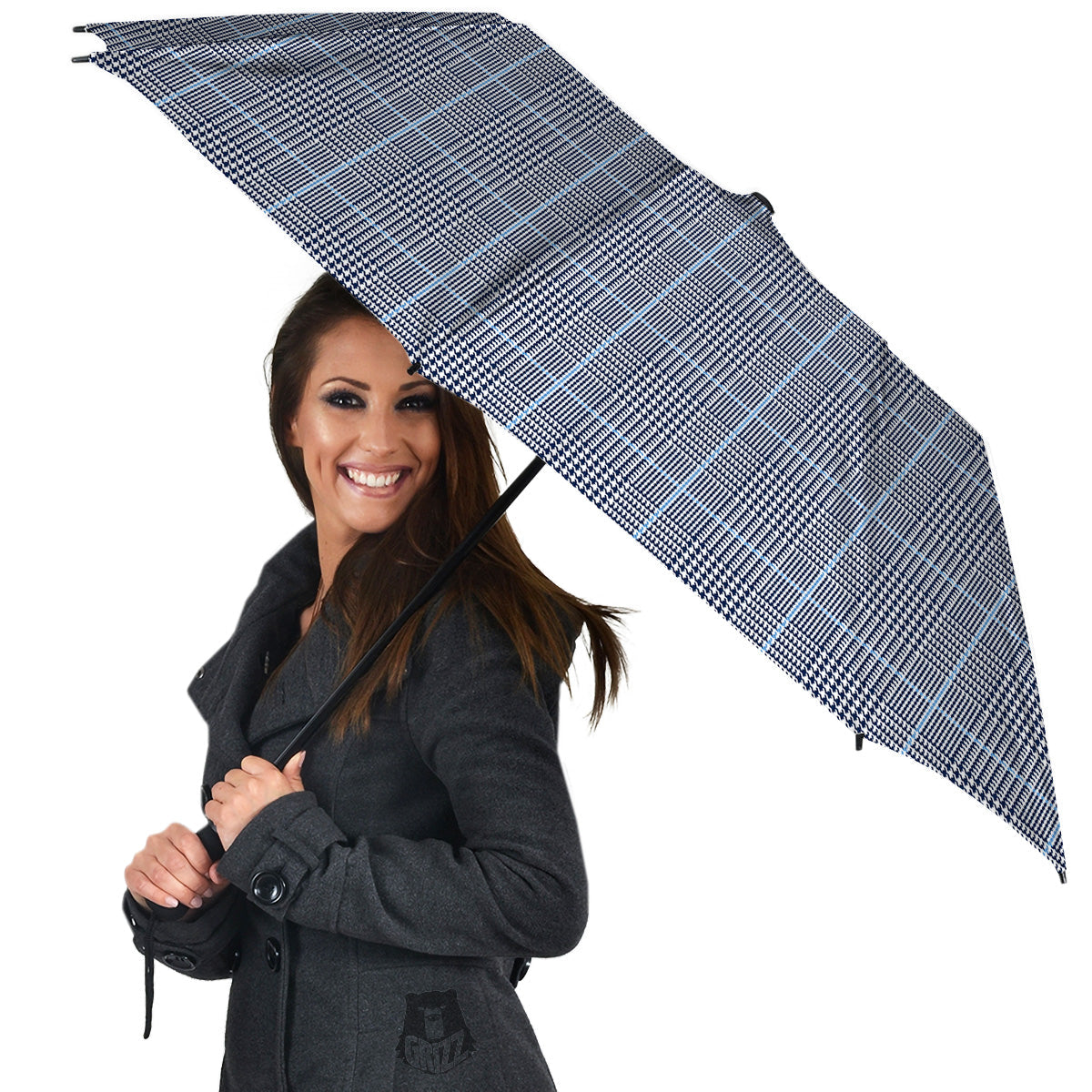 Glen Plaid White And Blue Print Umbrella-grizzshop