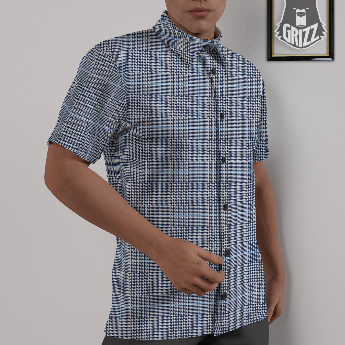 Glen Plaid White And Blue Print Untucked Shirts-grizzshop