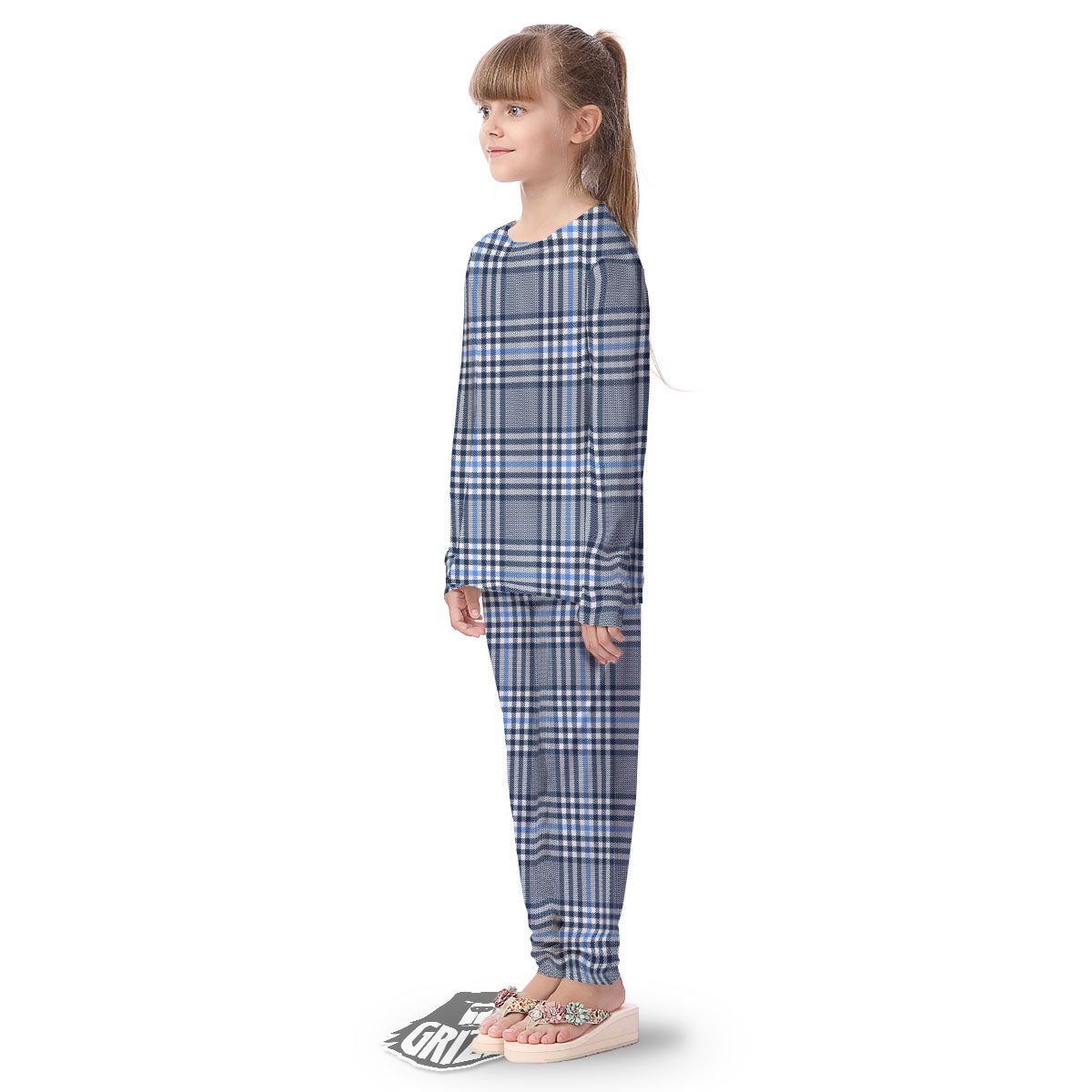 Glen Plaid White And Navy Print Kid's Pajamas-grizzshop