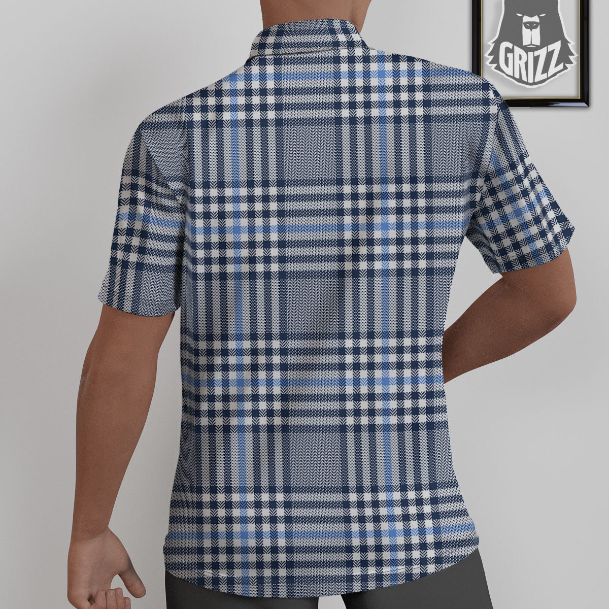 Glen Plaid White And Navy Print Untucked Shirts-grizzshop