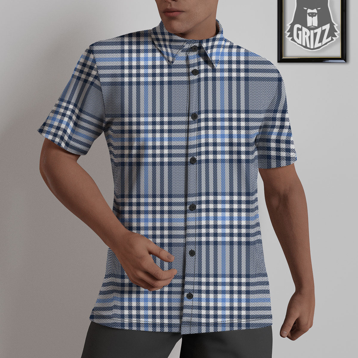 Glen Plaid White And Navy Print Untucked Shirts-grizzshop