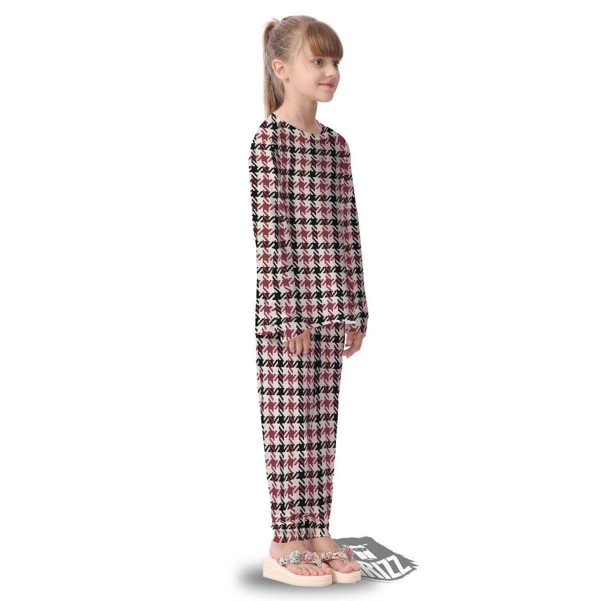 Glen Plaid White And Red Print Kid's Pajamas-grizzshop