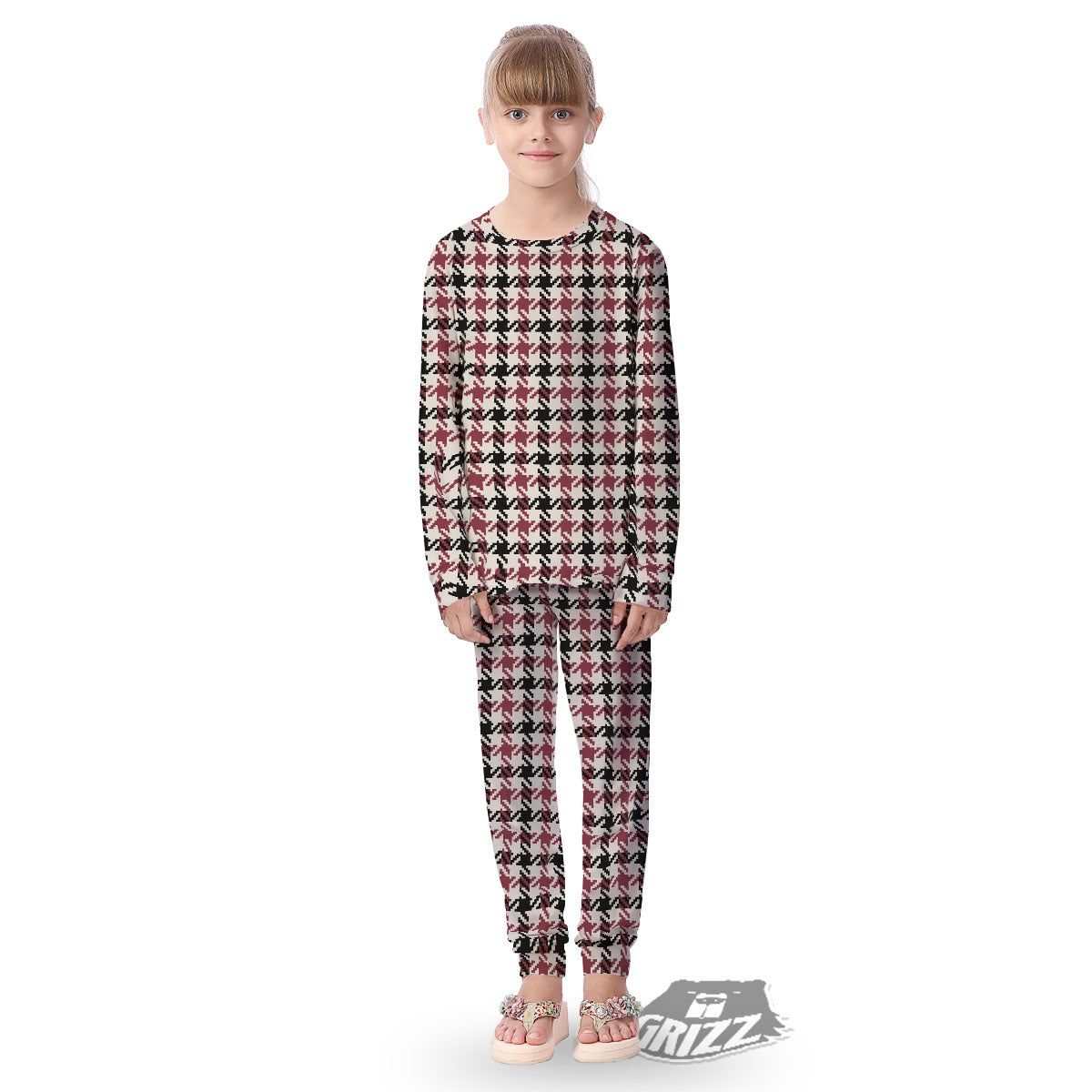 Glen Plaid White And Red Print Kid's Pajamas-grizzshop
