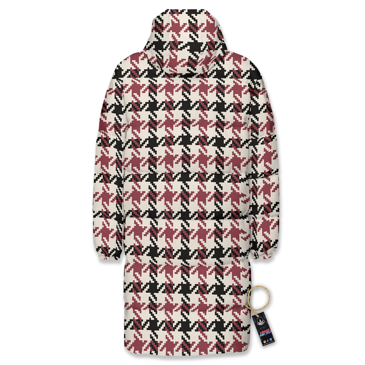 Glen Plaid White And Red Print Long Down Jacket-grizzshop