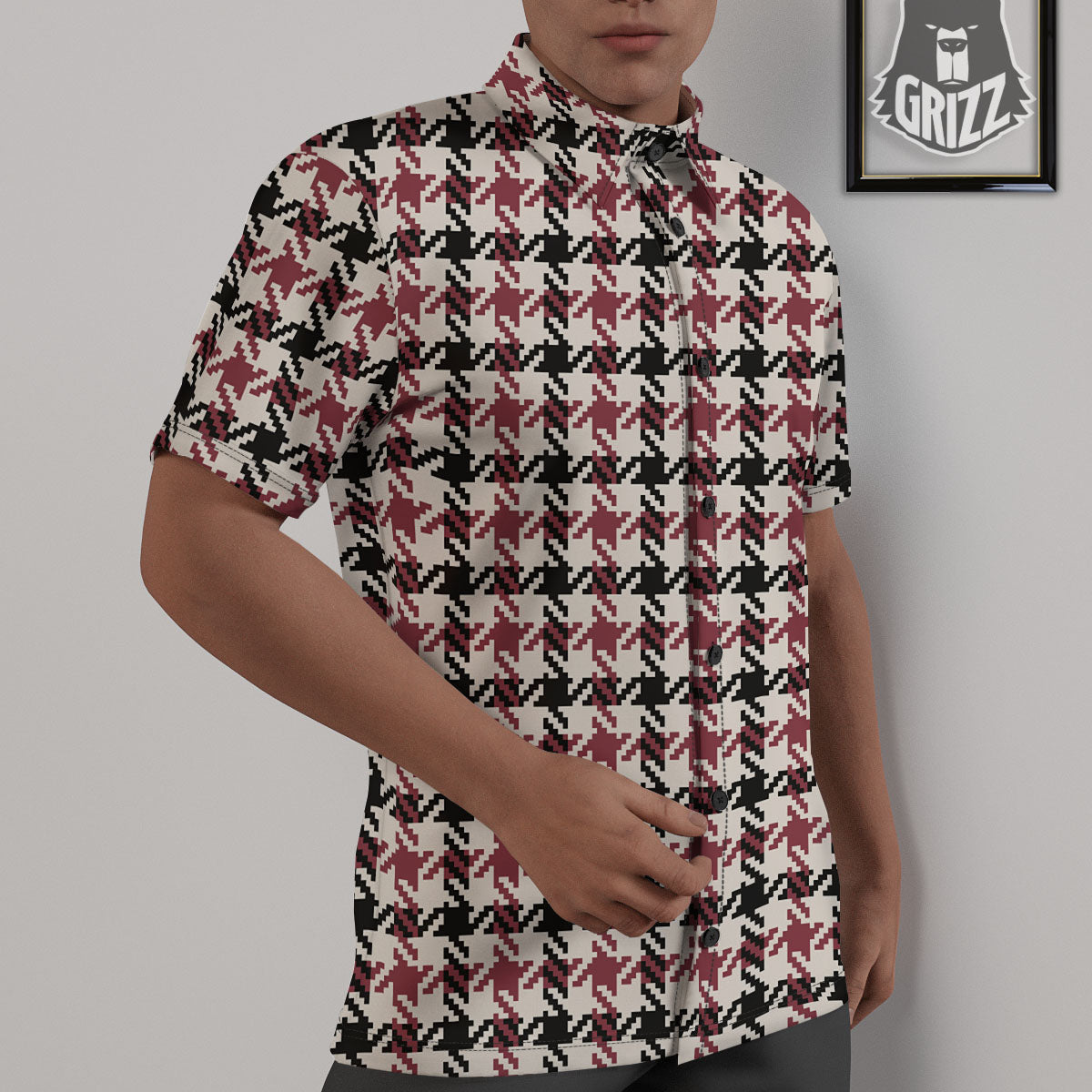 Glen Plaid White And Red Print Untucked Shirts-grizzshop