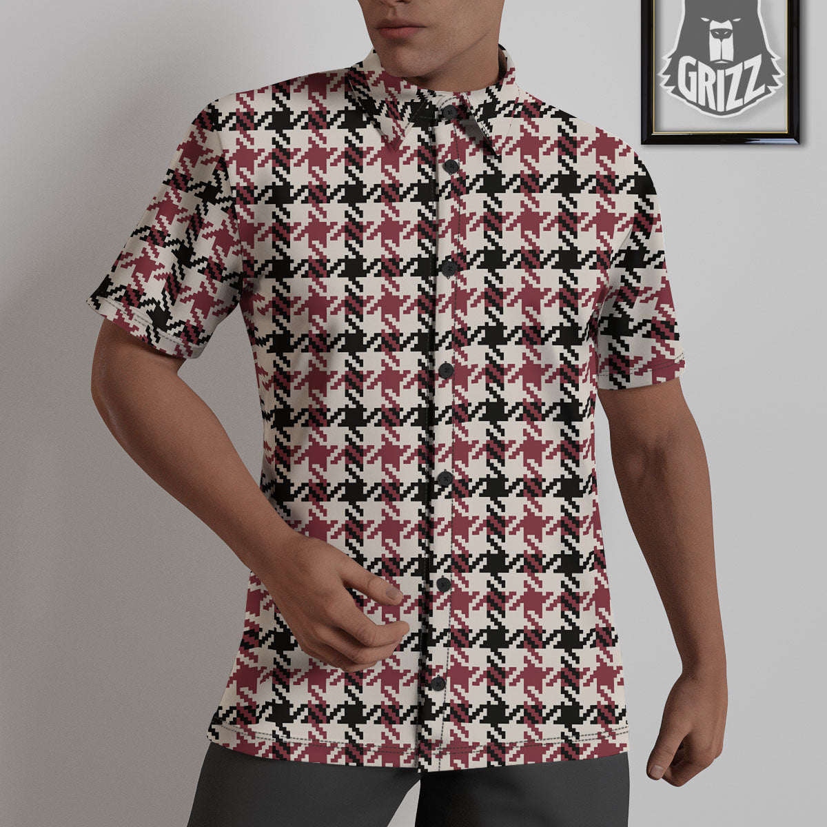 Glen Plaid White And Red Print Untucked Shirts-grizzshop
