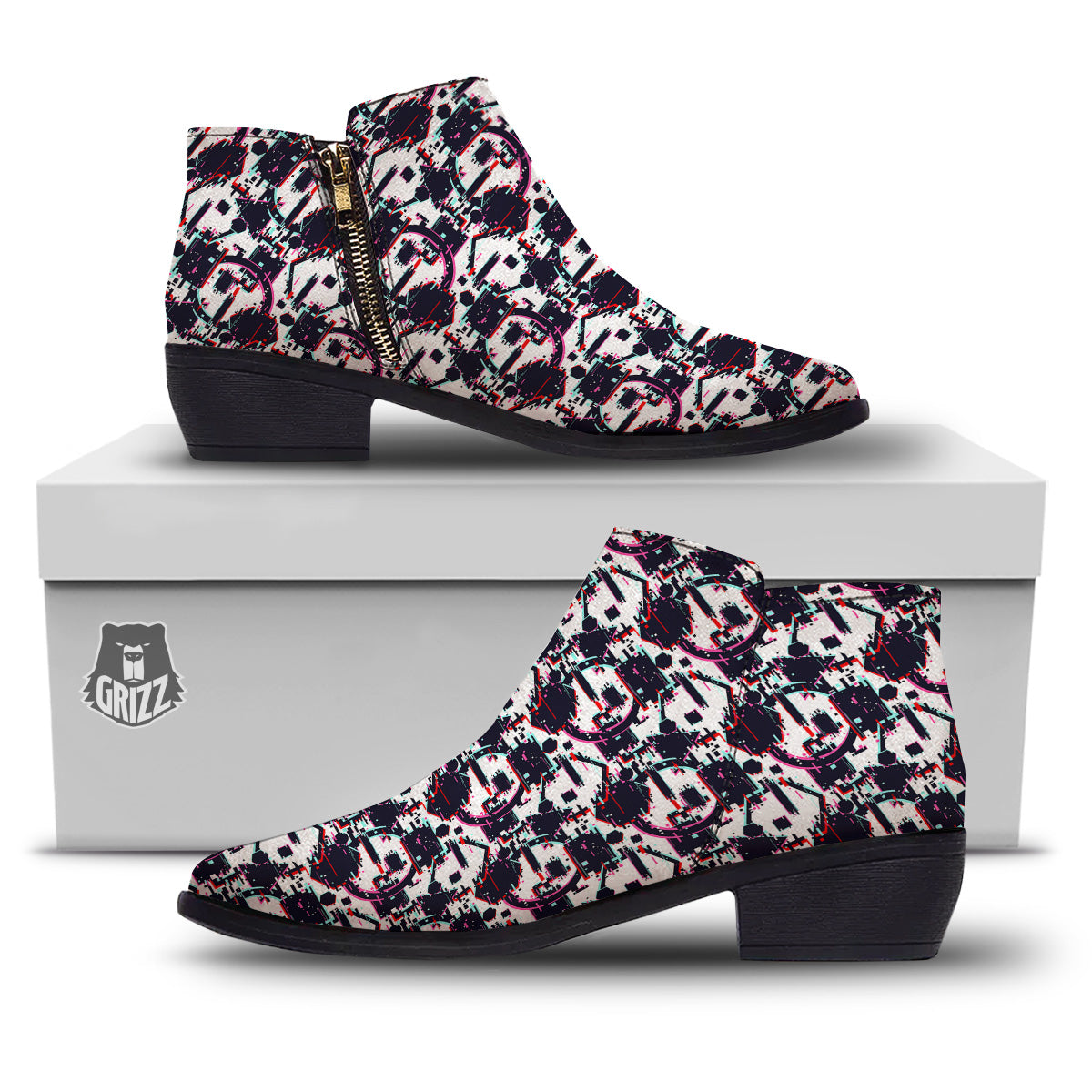 Glitch Effect Print Pattern Ankle Boots-grizzshop