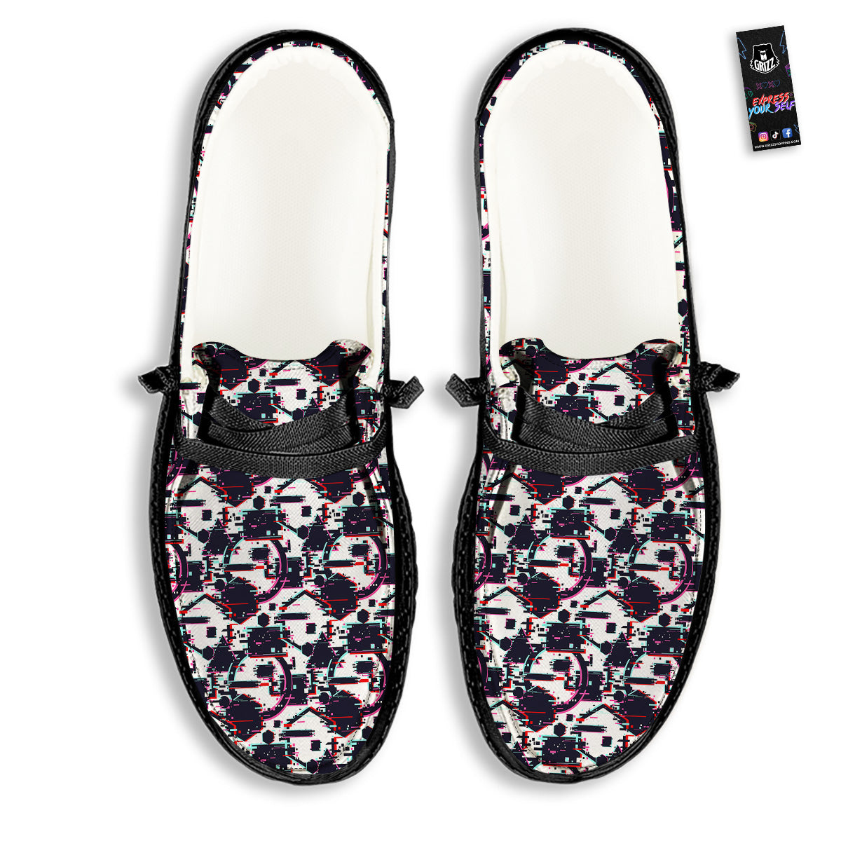 Glitch Effect Print Pattern Black Loafers-grizzshop