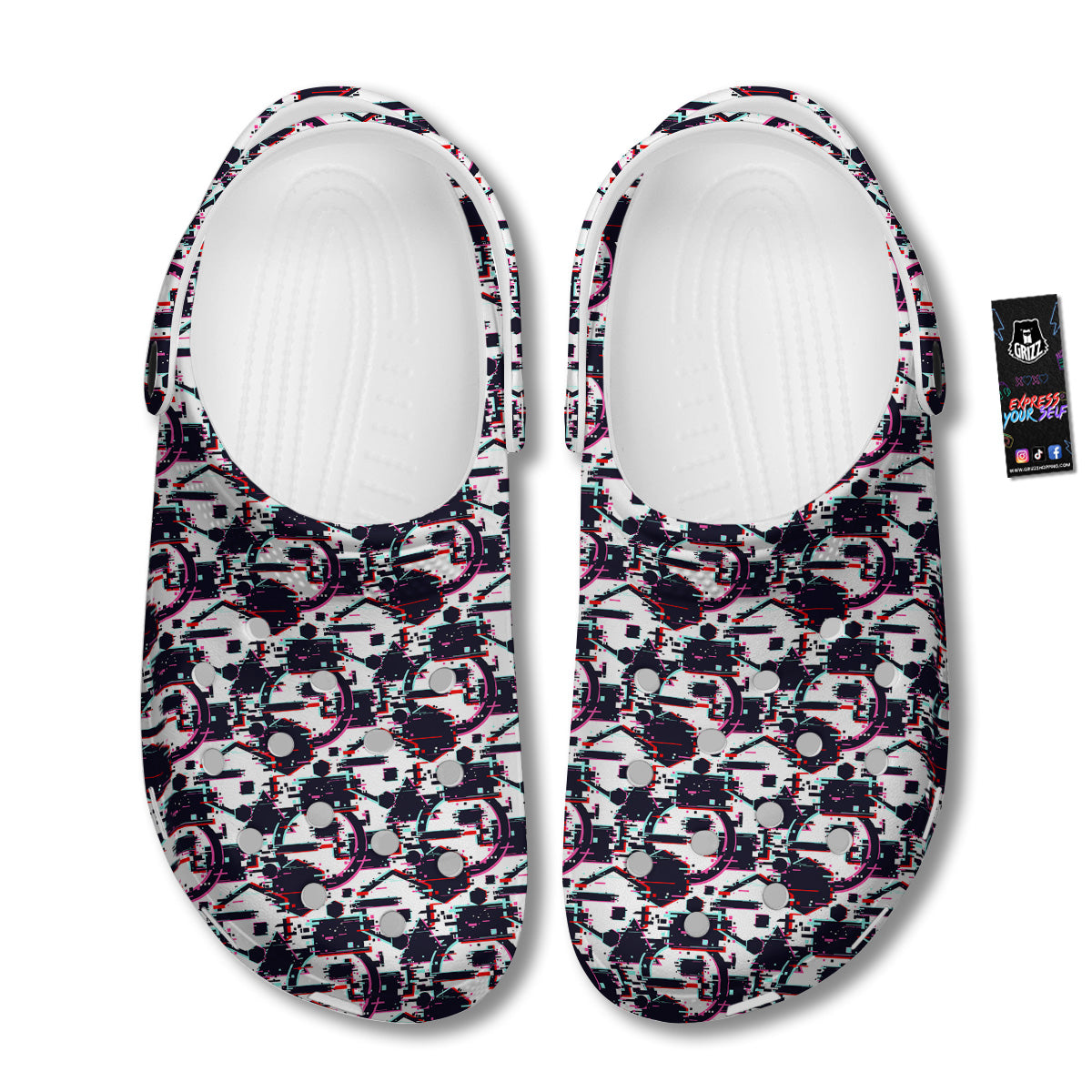 Glitch Effect Print Pattern Clog-grizzshop