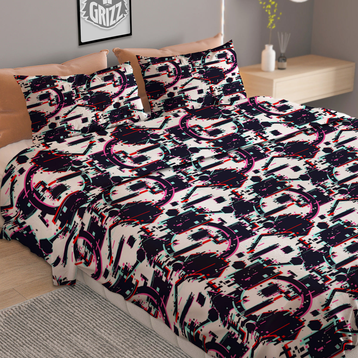 Glitch Effect Print Pattern Duvet Cover Bedding Set-grizzshop