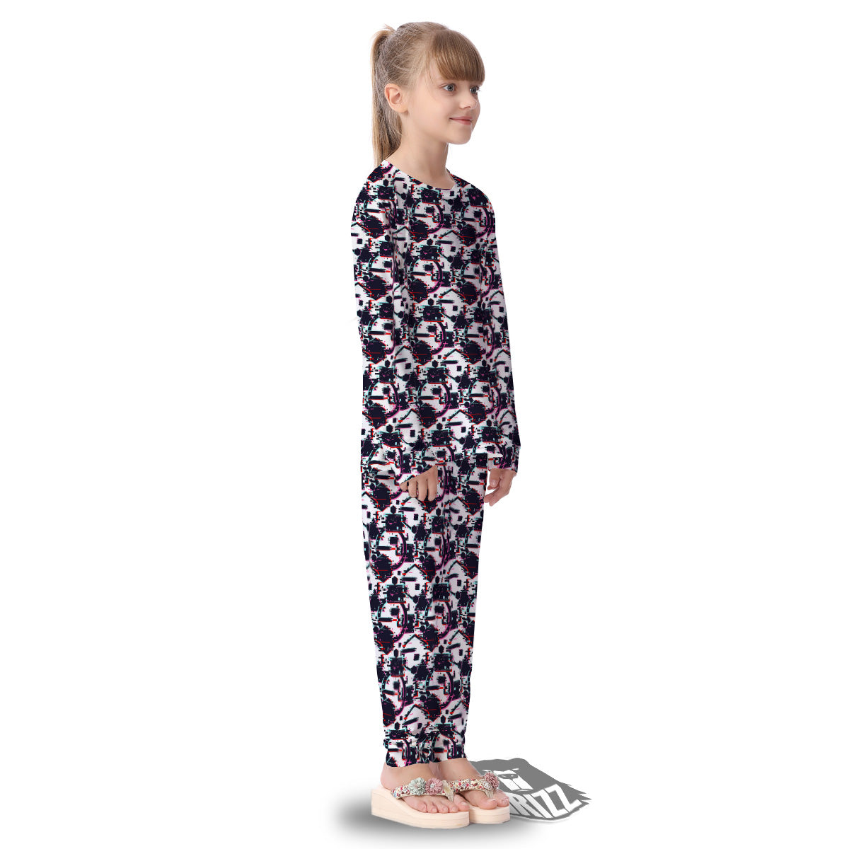 Glitch Effect Print Pattern Kid's Pajamas-grizzshop