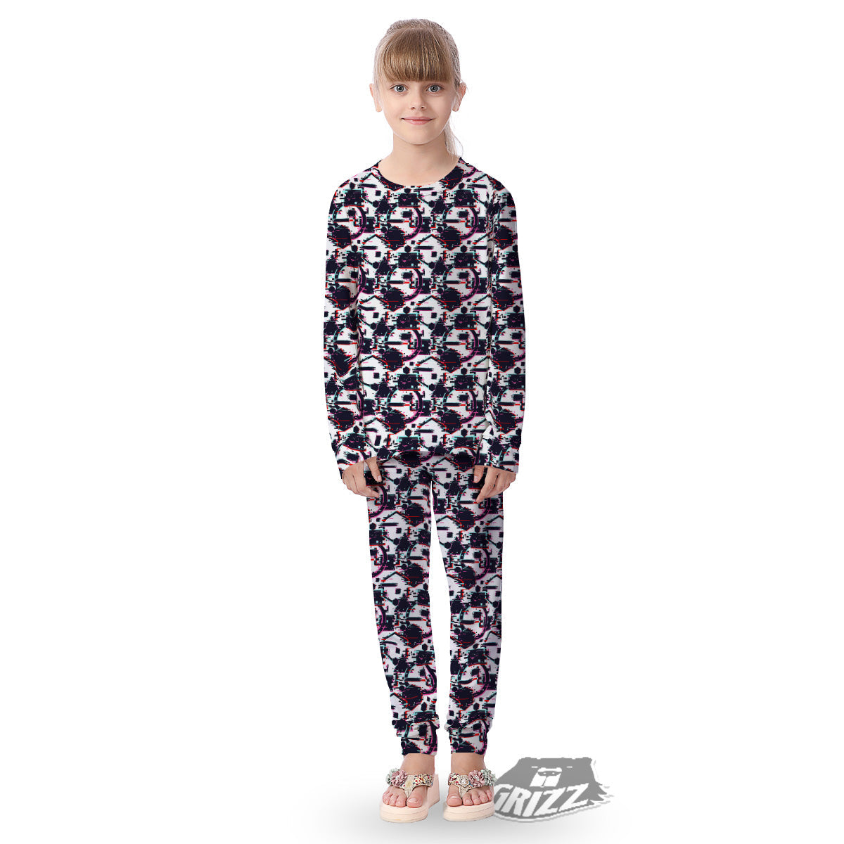 Glitch Effect Print Pattern Kid's Pajamas-grizzshop