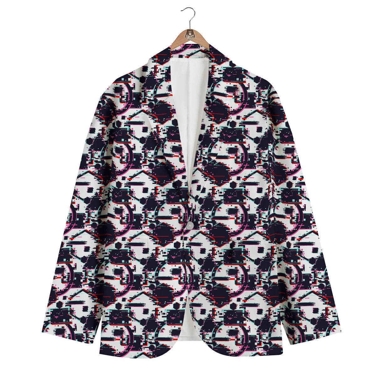 Glitch Effect Print Pattern Men's Blazer-grizzshop
