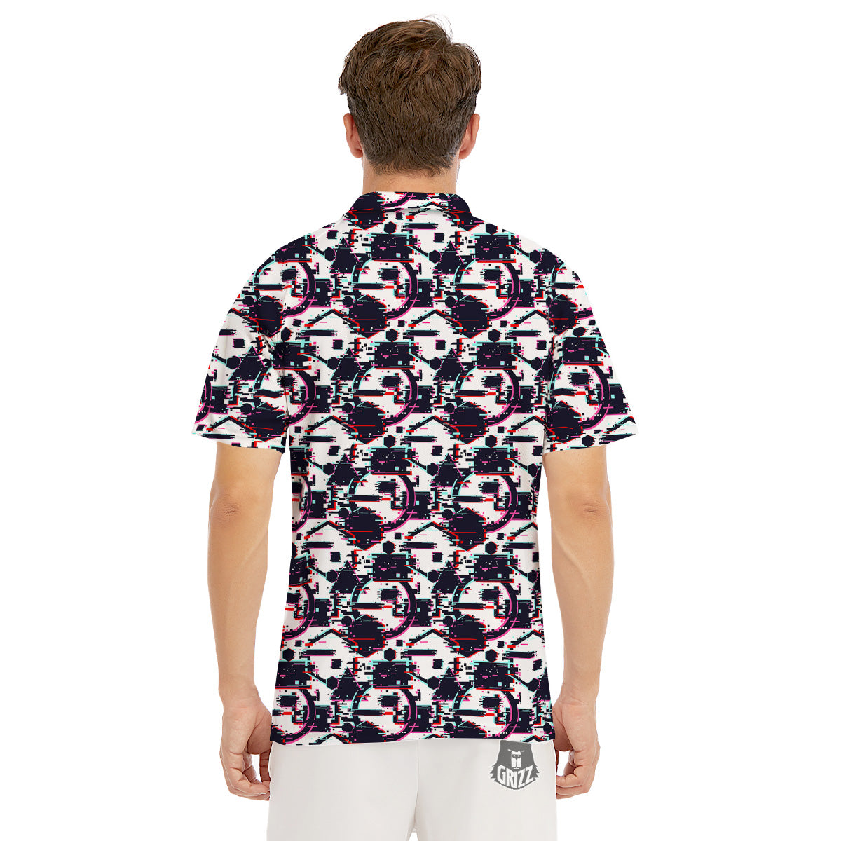 Glitch Effect Print Pattern Men's Golf Shirts-grizzshop